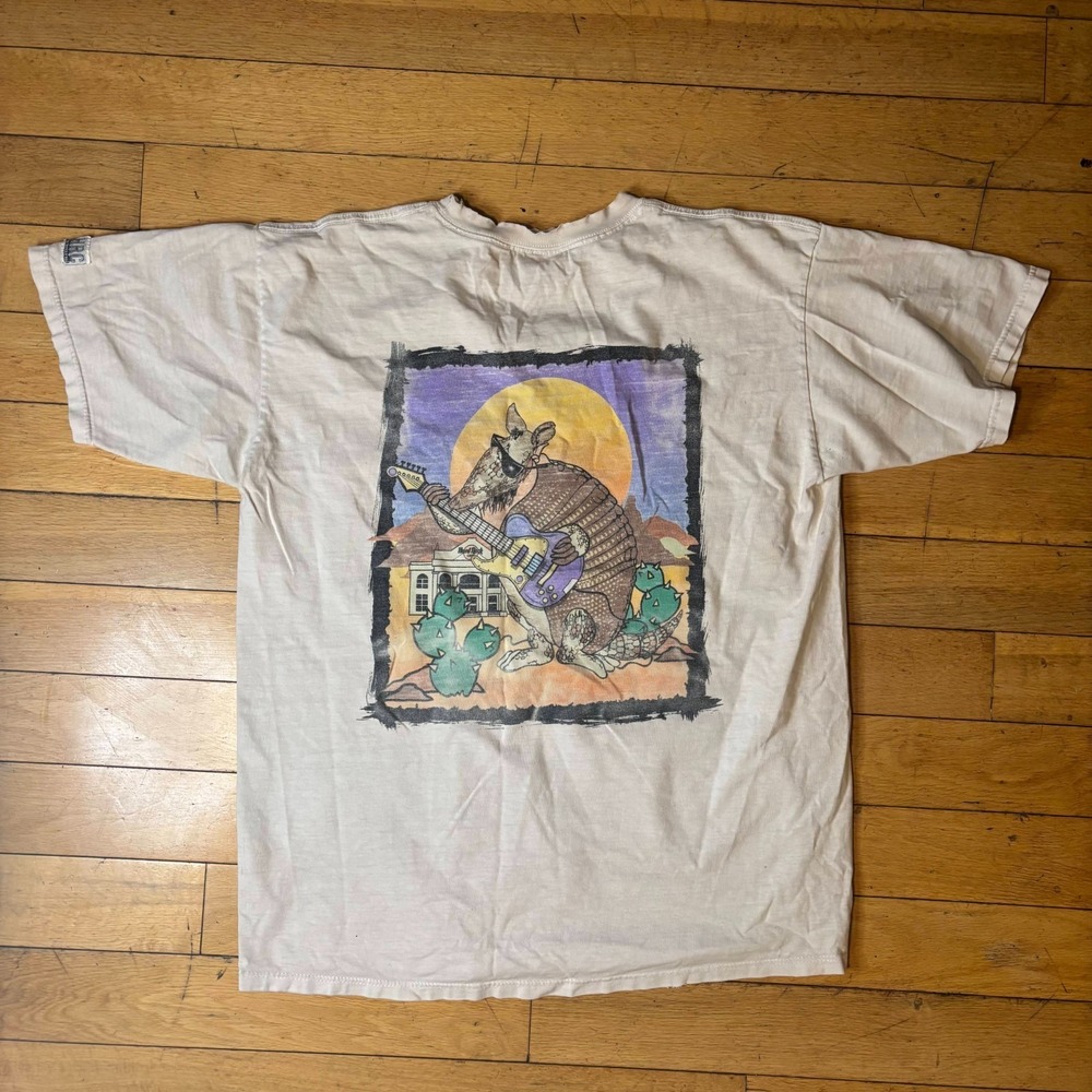 Vtg 80s Hard Rock Cafe Dallas Armadillo T-Shirt Men's L Distressed Collar Faded
